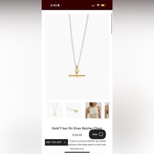 Tilly Sveaas Gold T-Bar on Silver Chain Necklace